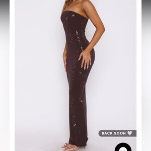 Elegant Strapless Sequin Dress - Brown